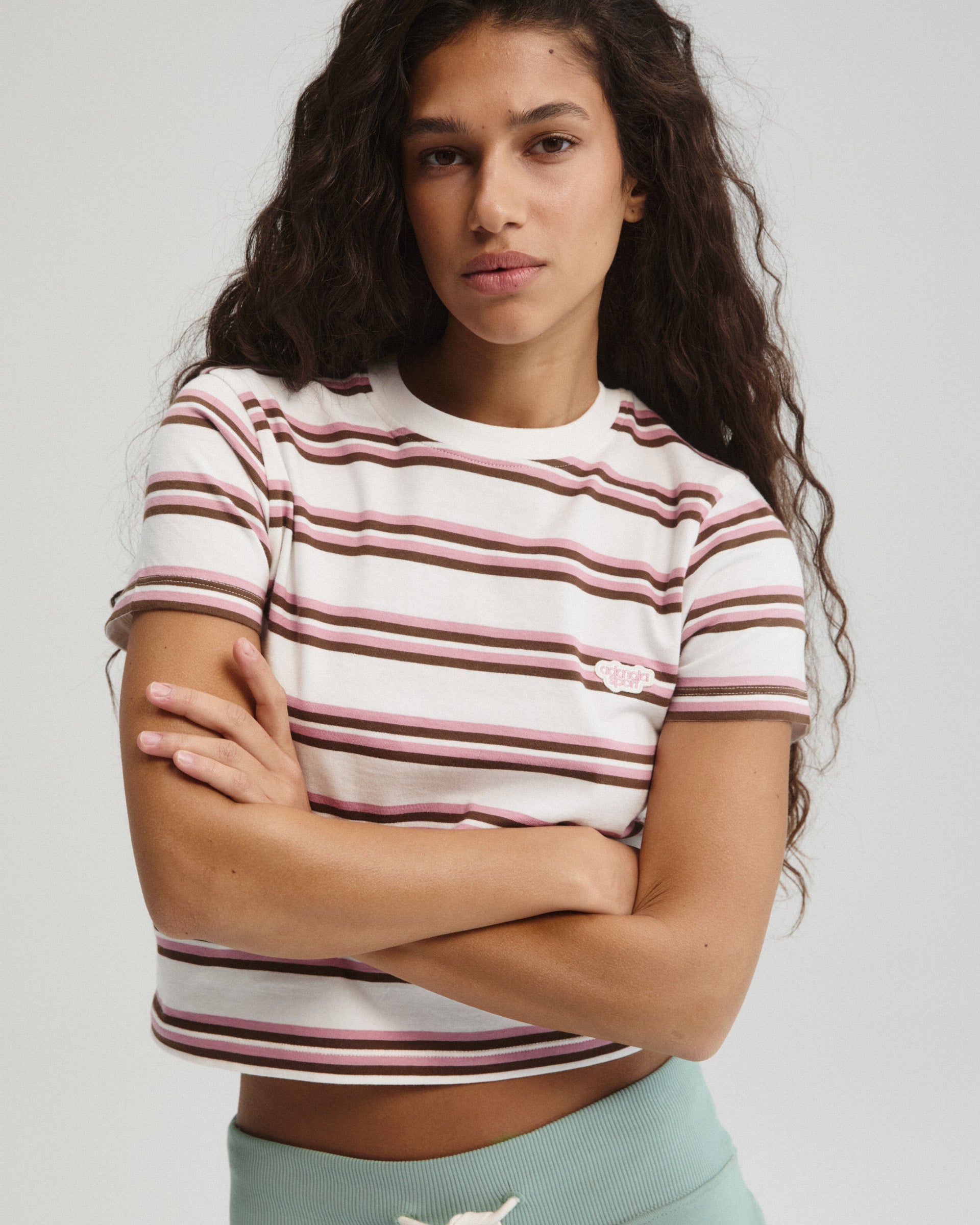 Stripe Branded Classic T-shirt - Dusty Pink/Marshmallow White