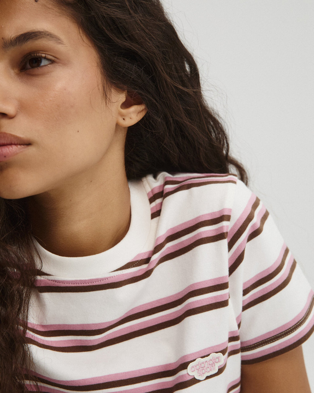 Stripe Branded Classic T-shirt - Dusty Pink/Marshmallow White