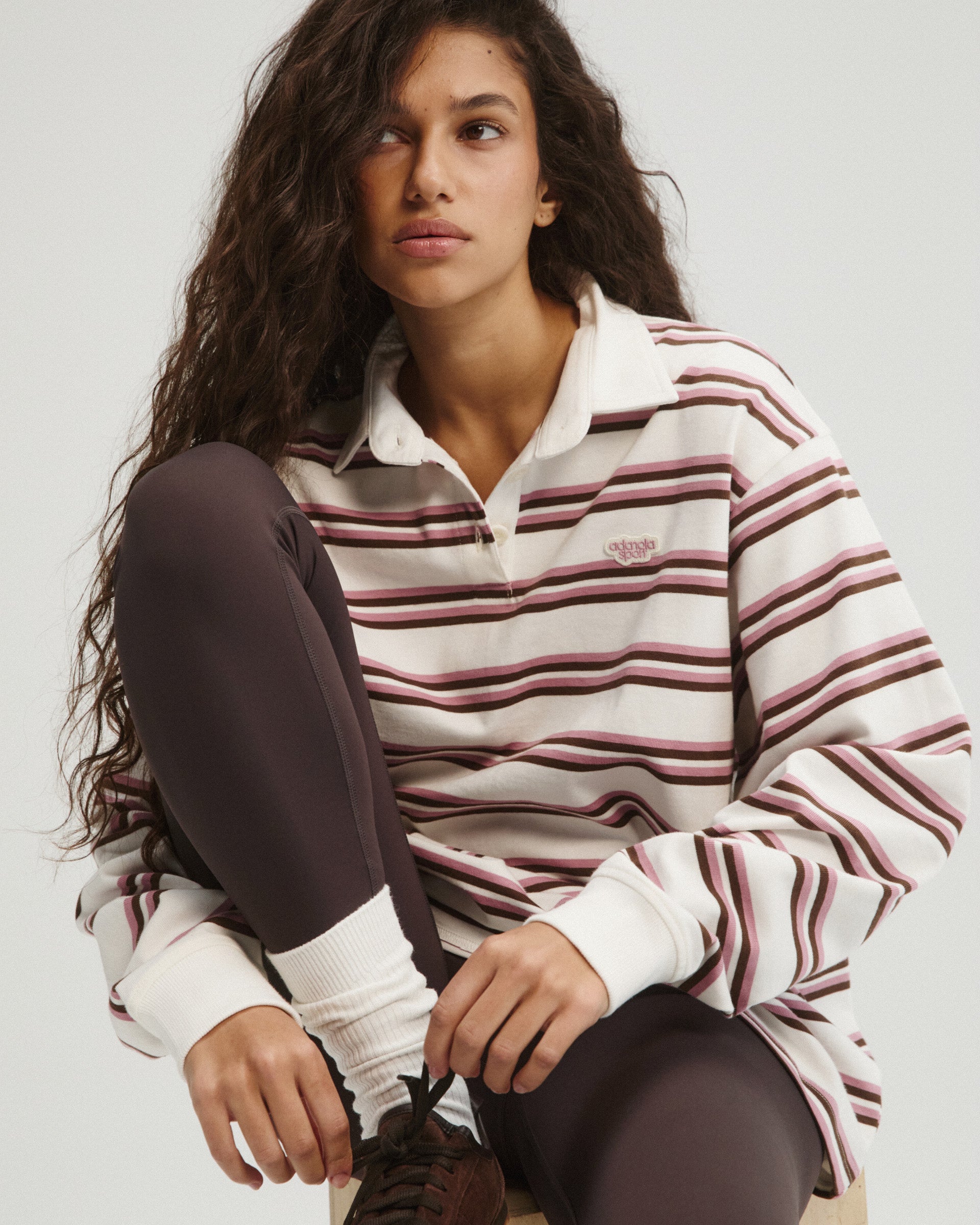 Stripe Branded Rugby Top - Dusty Pink/Marshmallow White