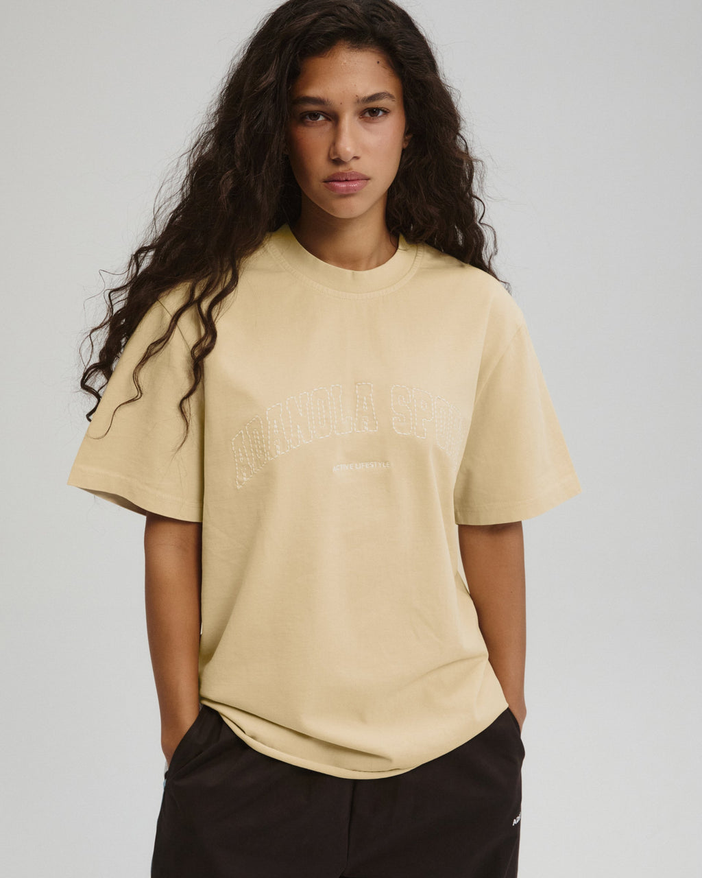 AS Stitch Washed Short Sleeve Oversized T-shirt - Caramel Beige/Marshmallow White