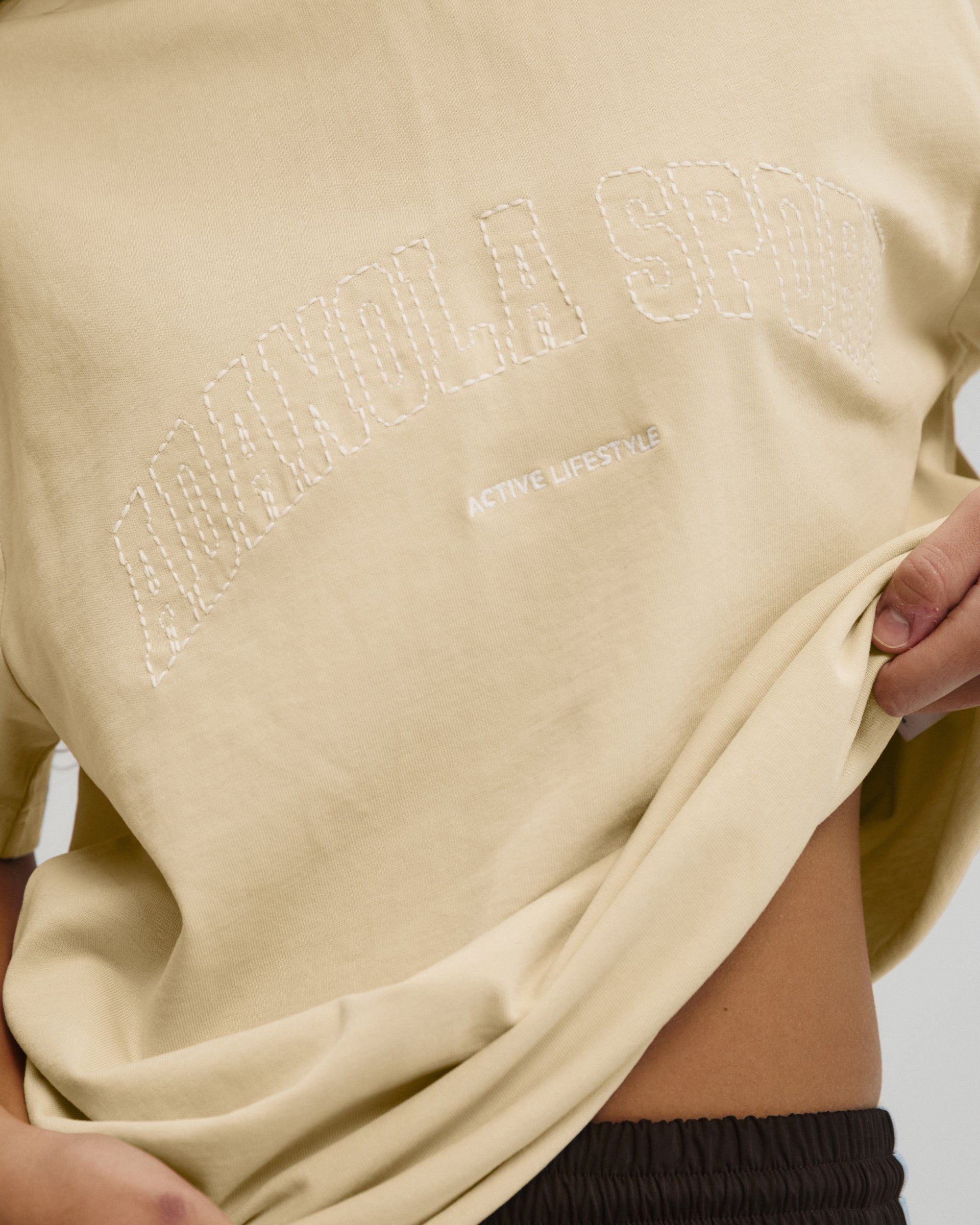 AS Stitch Washed Short Sleeve Oversized T-shirt - Caramel Beige/Marshmallow White