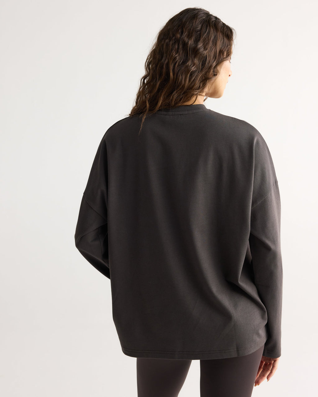 Varsity Long Sleeve Drop Shoulder T-shirt - Coffee Bean/White