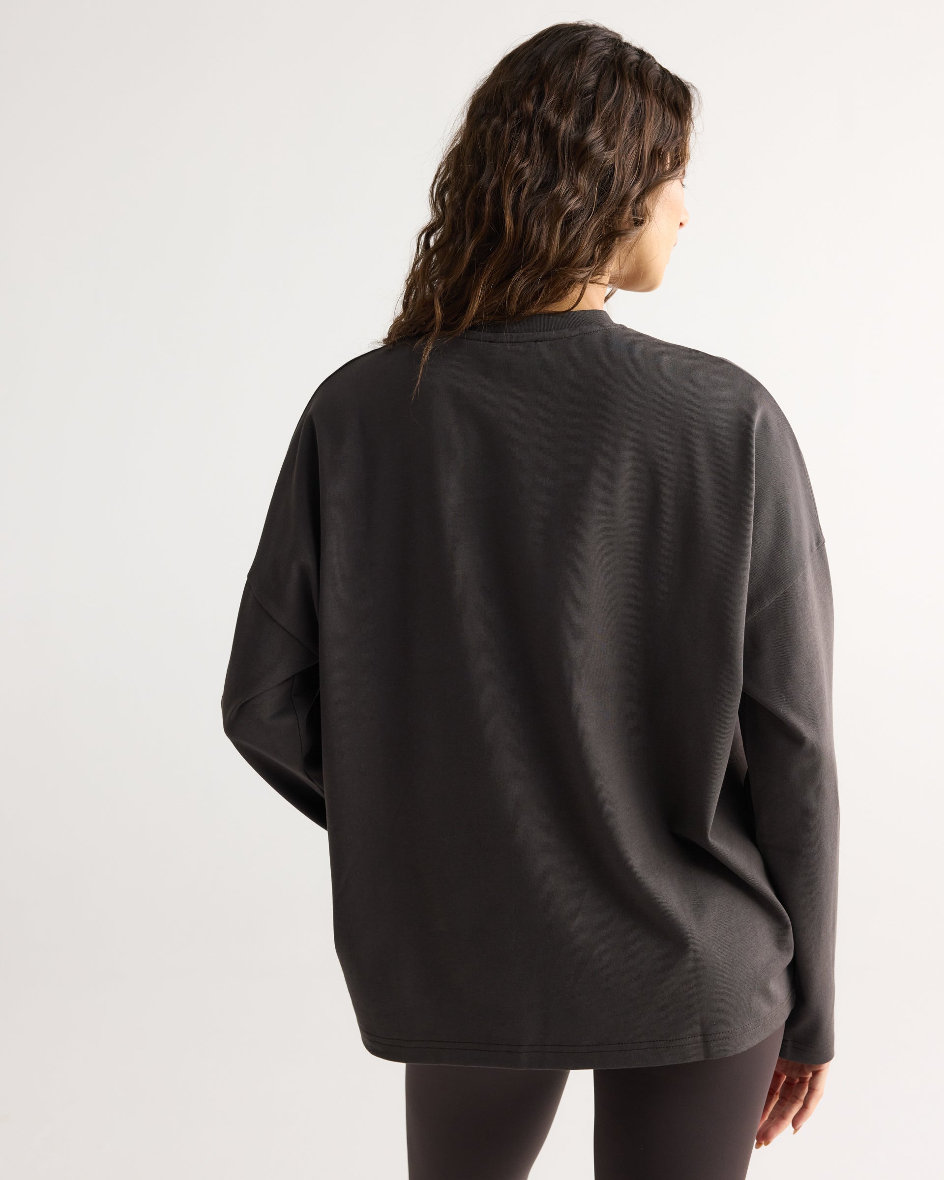 Varsity Long Sleeve Drop Shoulder T-shirt - Coffee Bean/White
