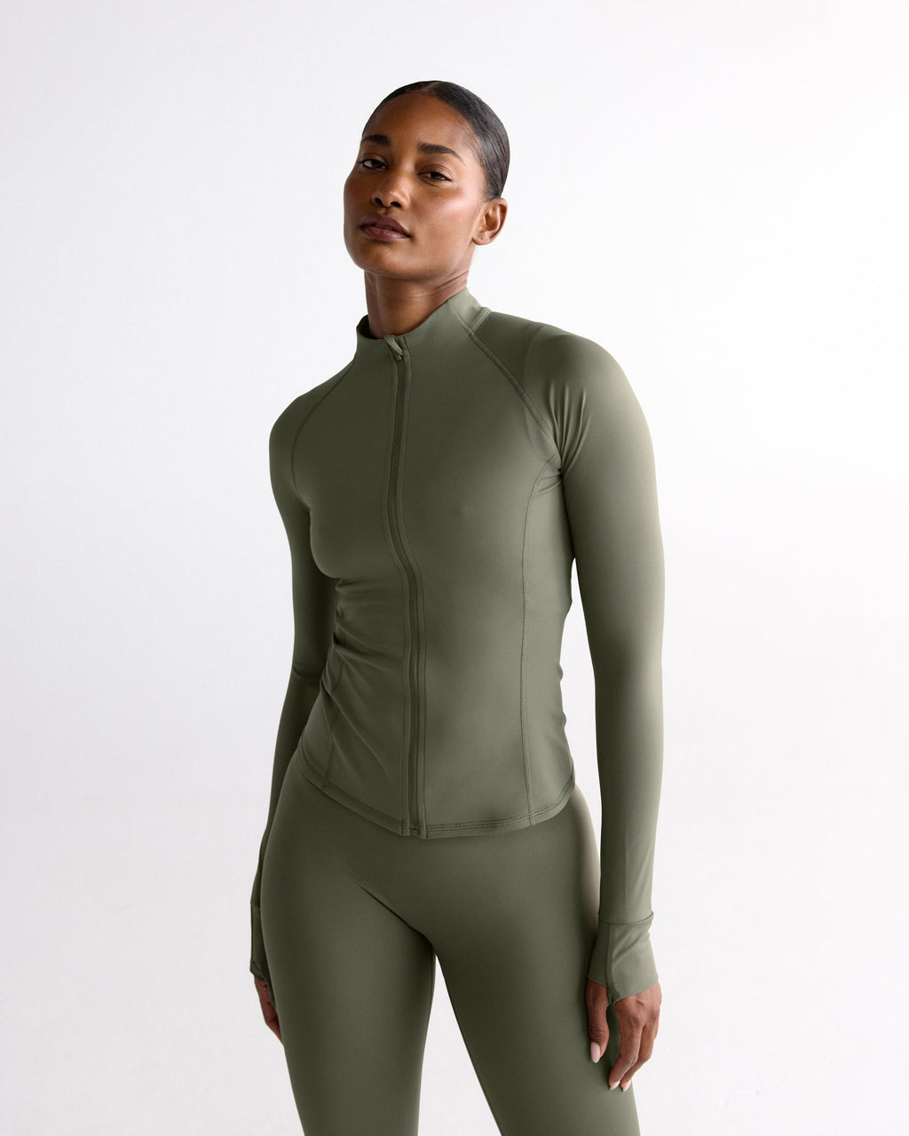 Ultimate Long Sleeve Zip Up Top - Olive Green
