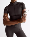 Ultimate Short Sleeve Zip Up Top - Coffee Bean