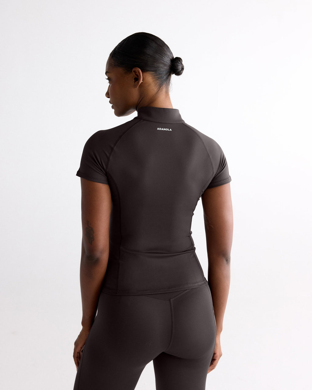 Ultimate Short Sleeve Zip Up Top - Coffee Bean