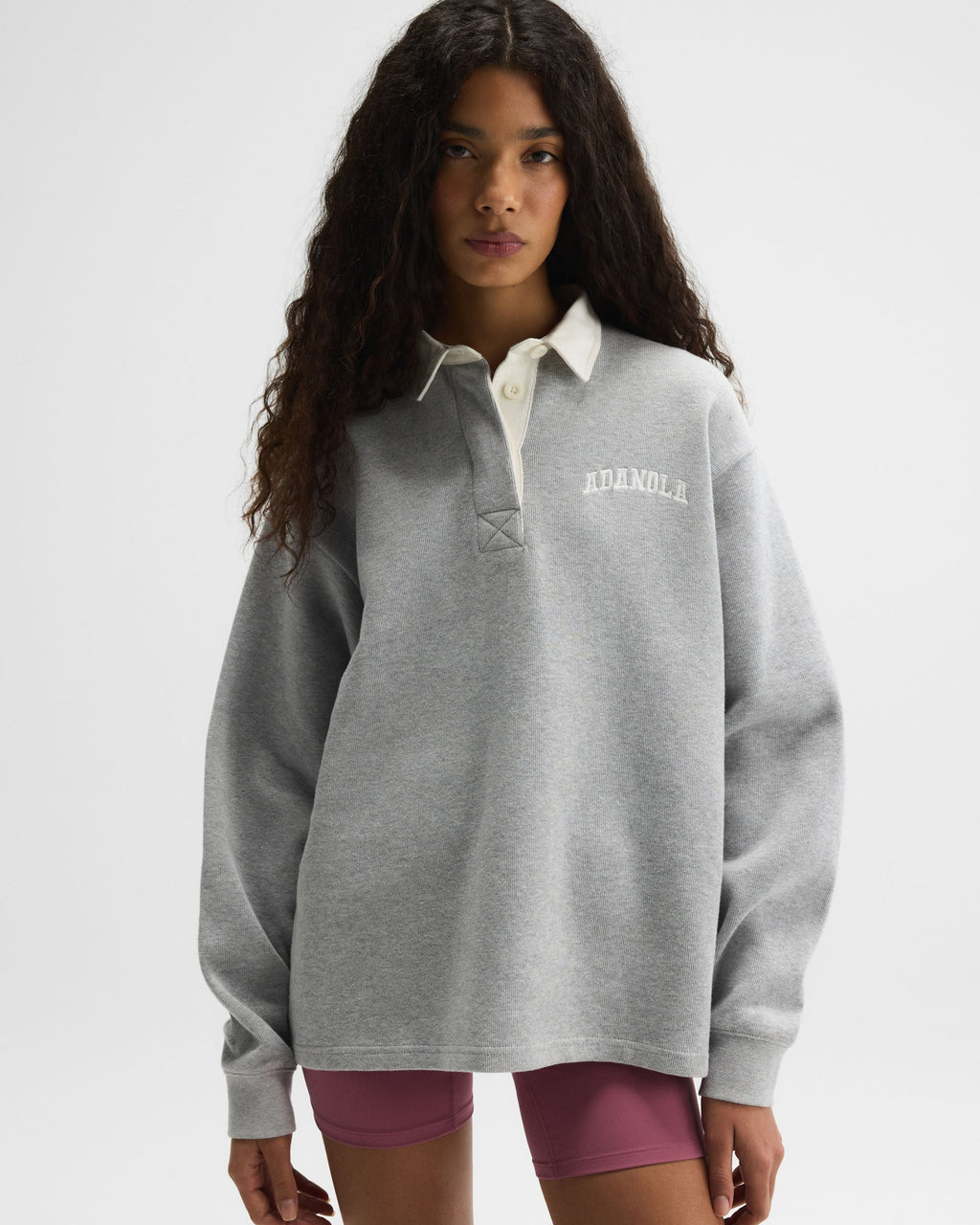 Varsity Oversized Rugby Top - Light Grey Melange/Marshmallow White