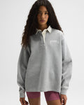 Varsity Oversized Rugby Top - Light Grey Melange/Marshmallow White