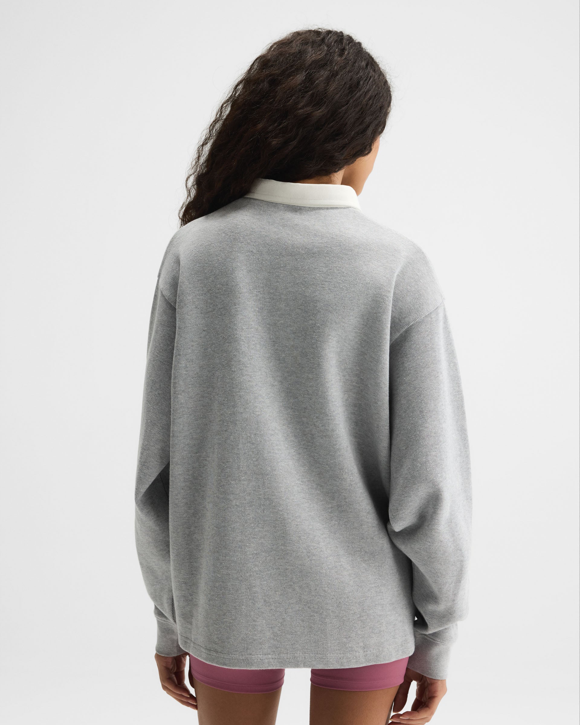 Varsity Oversized Rugby Top - Light Grey Melange/Marshmallow White