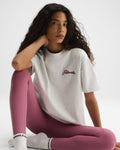 Adanola Script Embroidered Short Sleeve Oversized T-shirt - Light Grey Melange/Damson Red