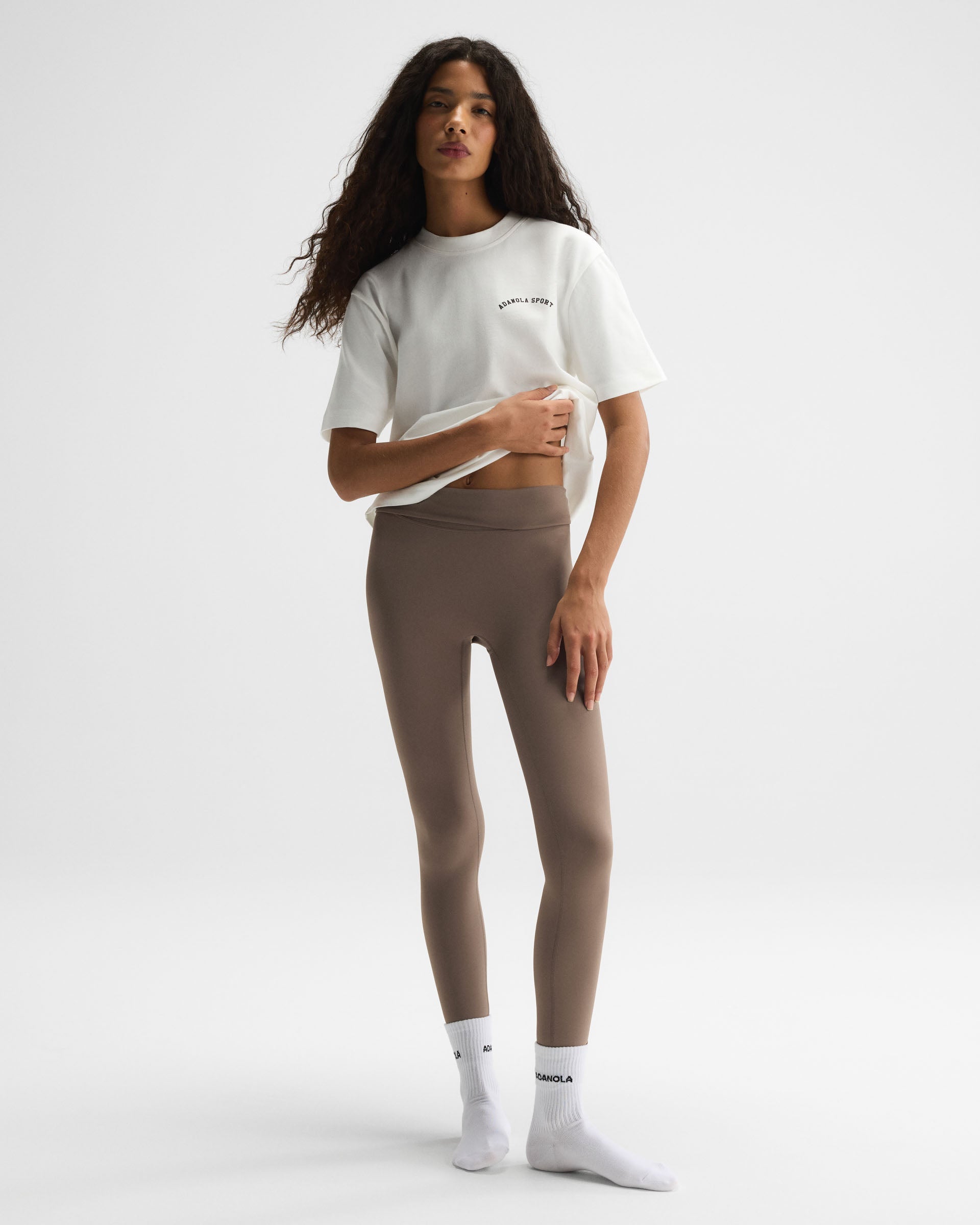 Adanola Sport Short Sleeve Oversized T-shirt - White/Coffee Bean