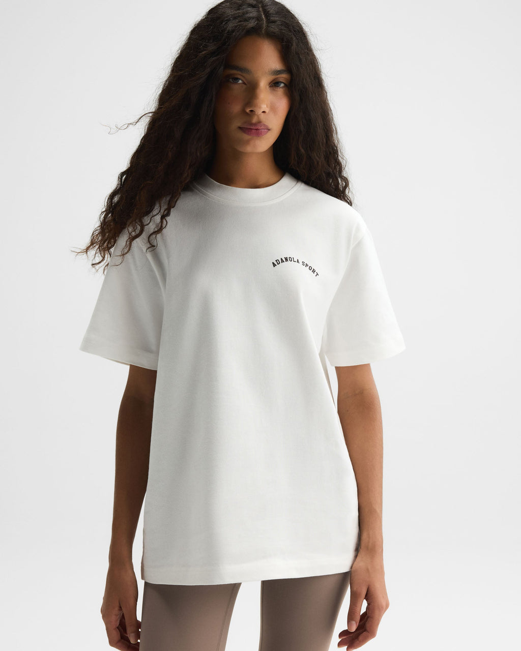 Adanola Sport Short Sleeve Oversized T-shirt - White/Coffee Bean