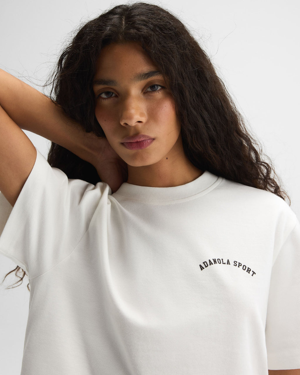 Adanola Sport Short Sleeve Oversized T-shirt - White/Coffee Bean