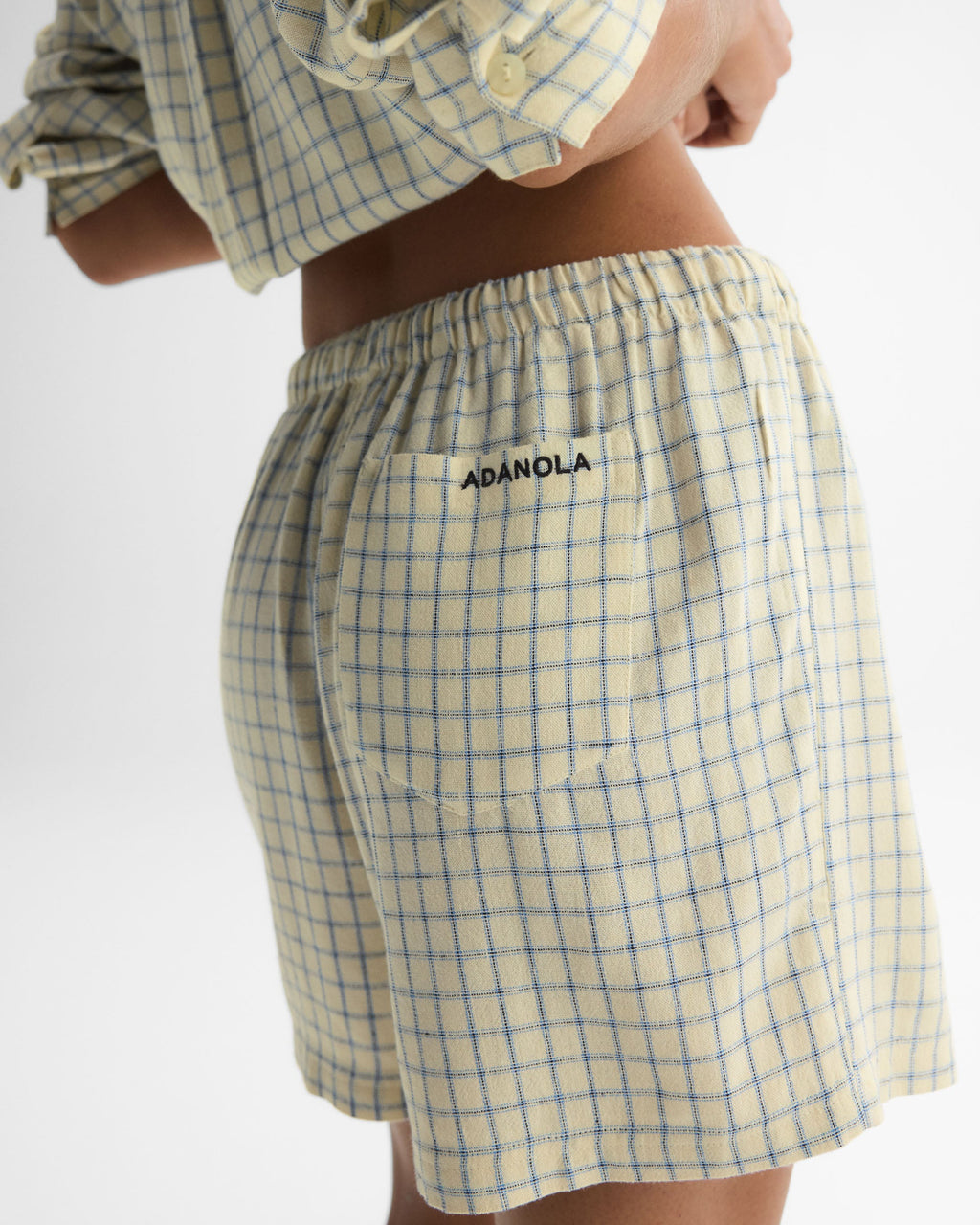 Checked Linen Blend Shorts - Buttercream