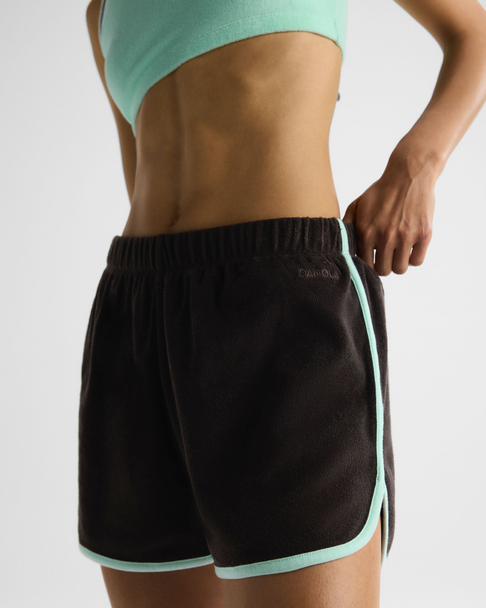 Terry Towelling Piping Shorts - Coffee Bean