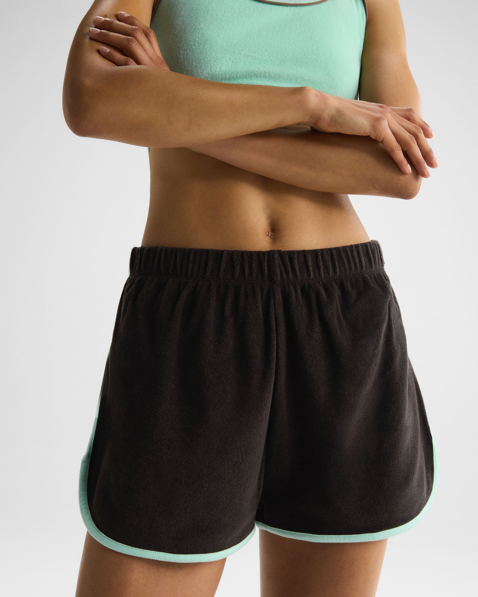 Terry Towelling Piping Shorts - Coffee Bean