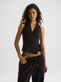 Fine Gauge Knit Halter Neck Top - Coffee Bean