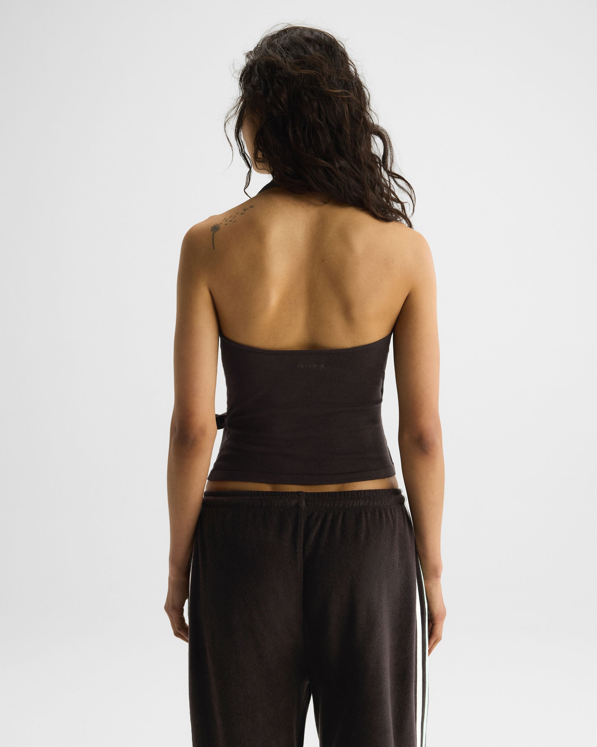Fine Gauge Knit Halter Neck Top - Coffee Bean