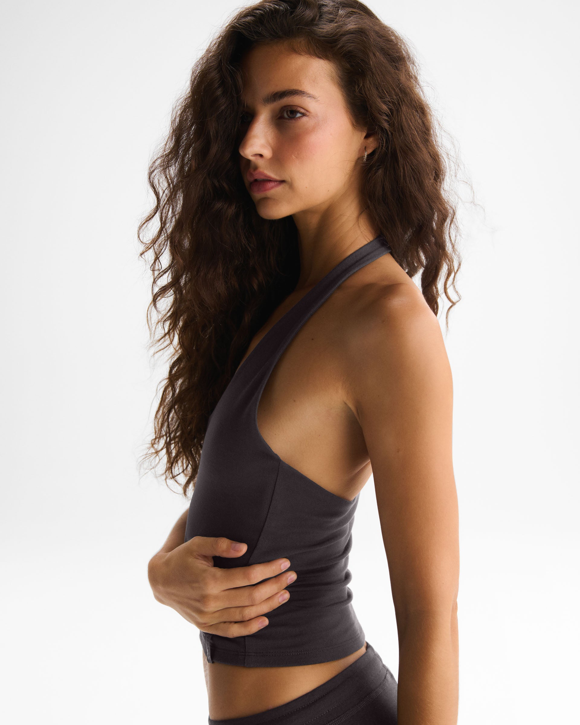 Modal Soft Halter Neck Tank Top - Coffee Bean