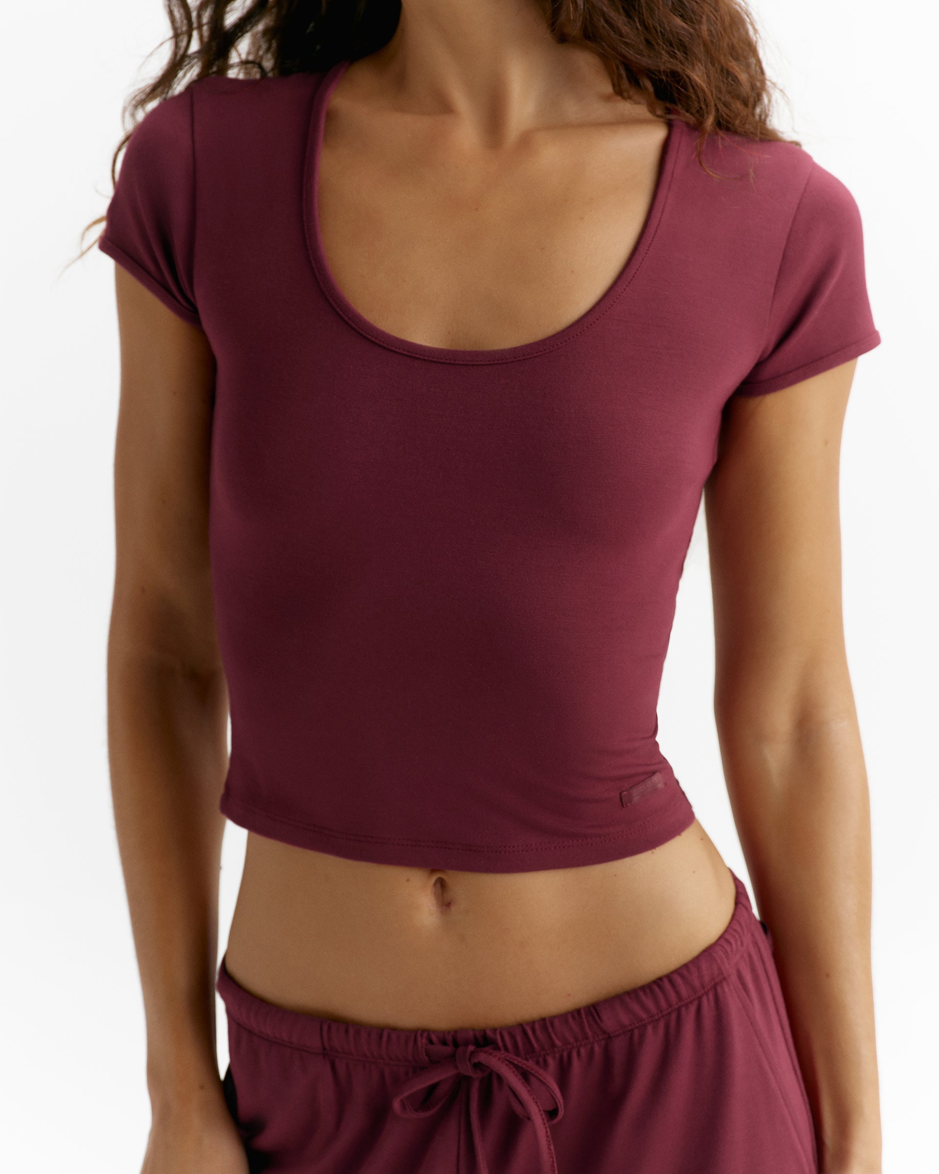 Modal Soft Lounge Short Sleeve Top - Damson Red