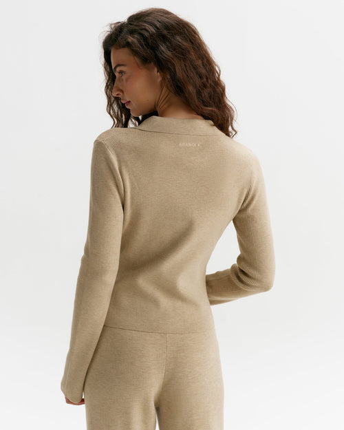 Knit Collar Long Sleeve Top - Oatmeal