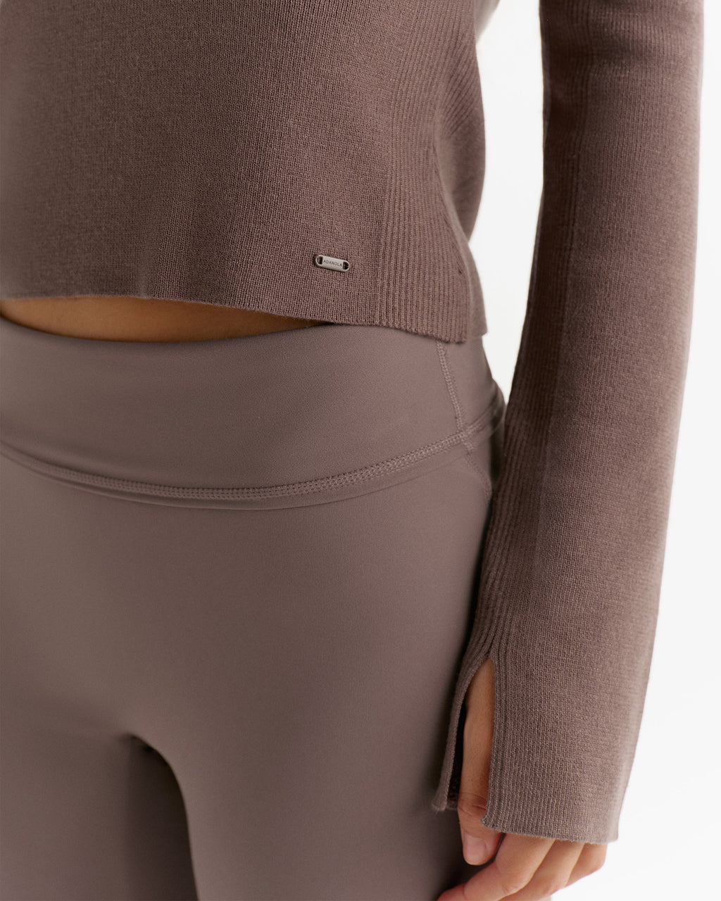 Knit Collar Long Sleeve Top - Hazelnut Brown