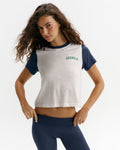 Varsity Colour Block Classic Slub T-shirt - White/Navy Blue