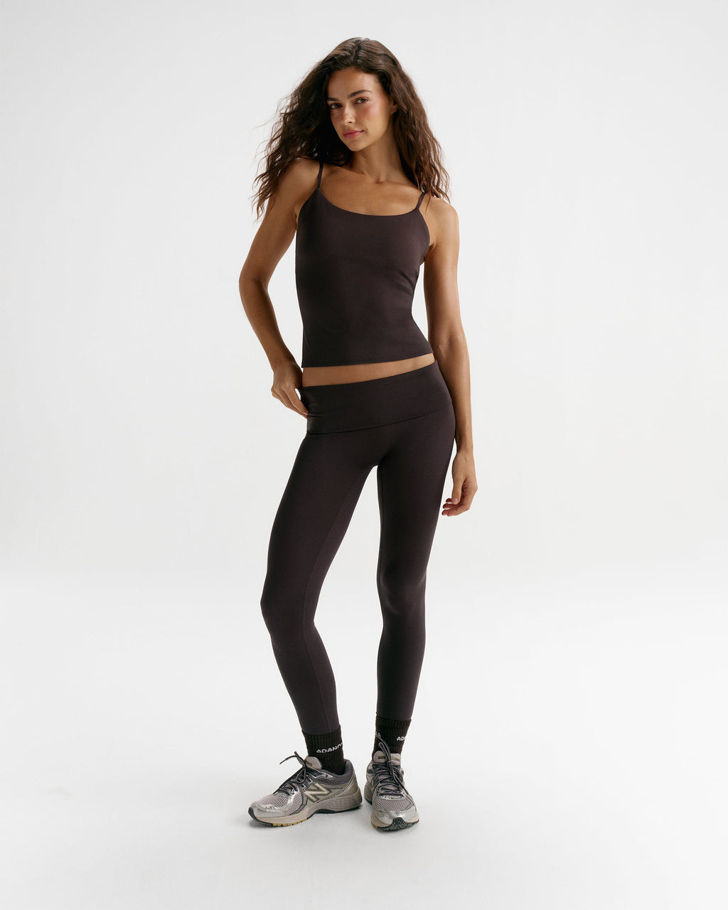 Low Rise Fold Over Yoga Leggings - Coffee Bean