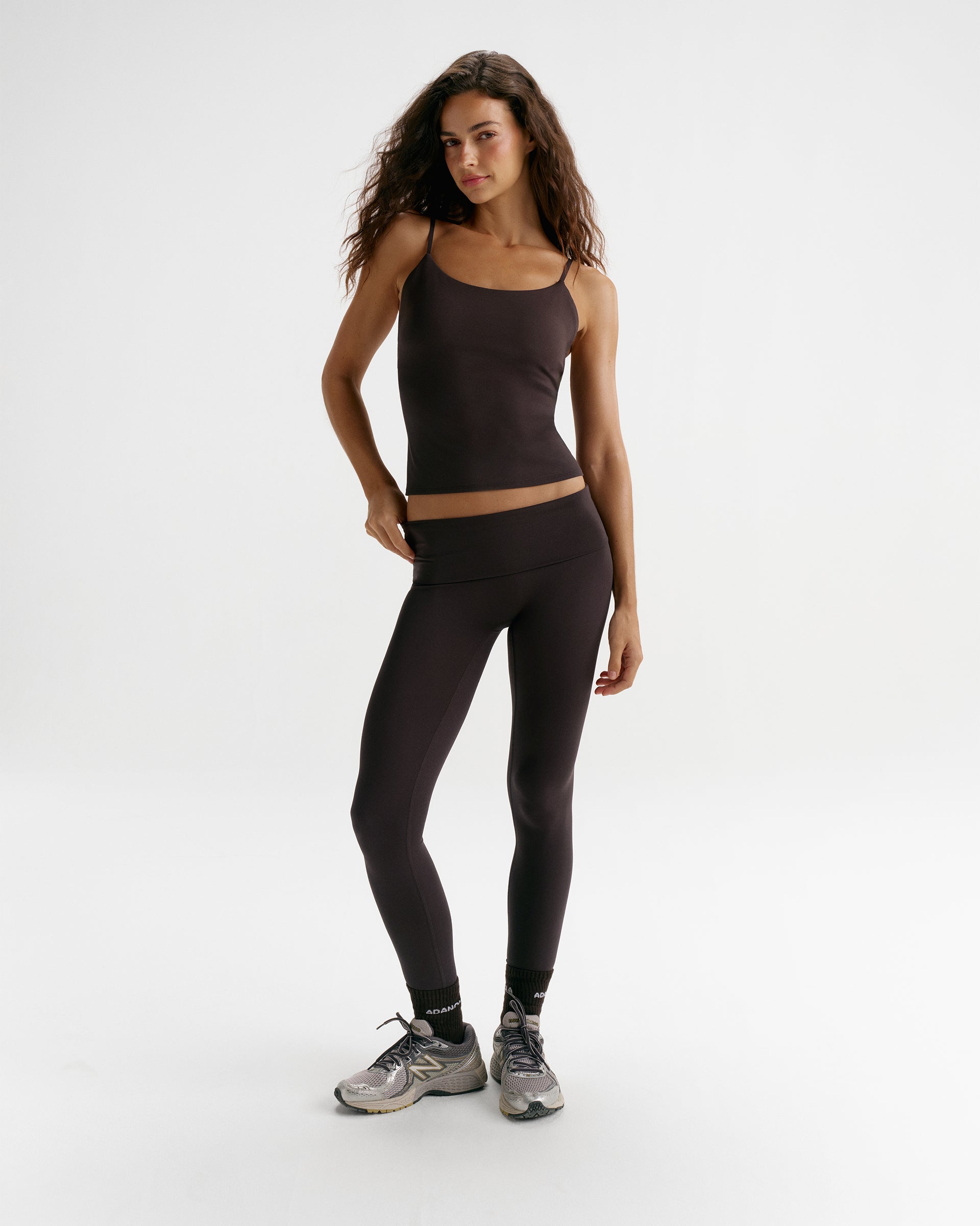 Low Rise Fold Over Yoga Leggings - Coffee Bean