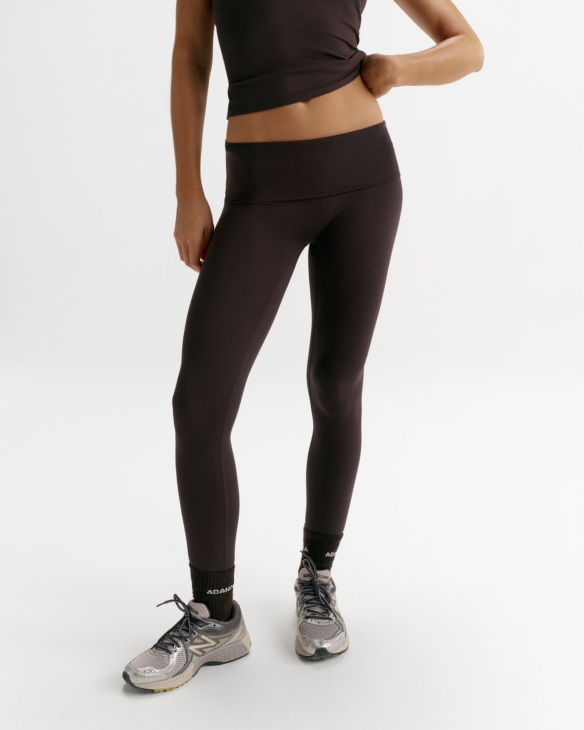 Low Rise Fold Over Yoga Leggings - Coffee Bean