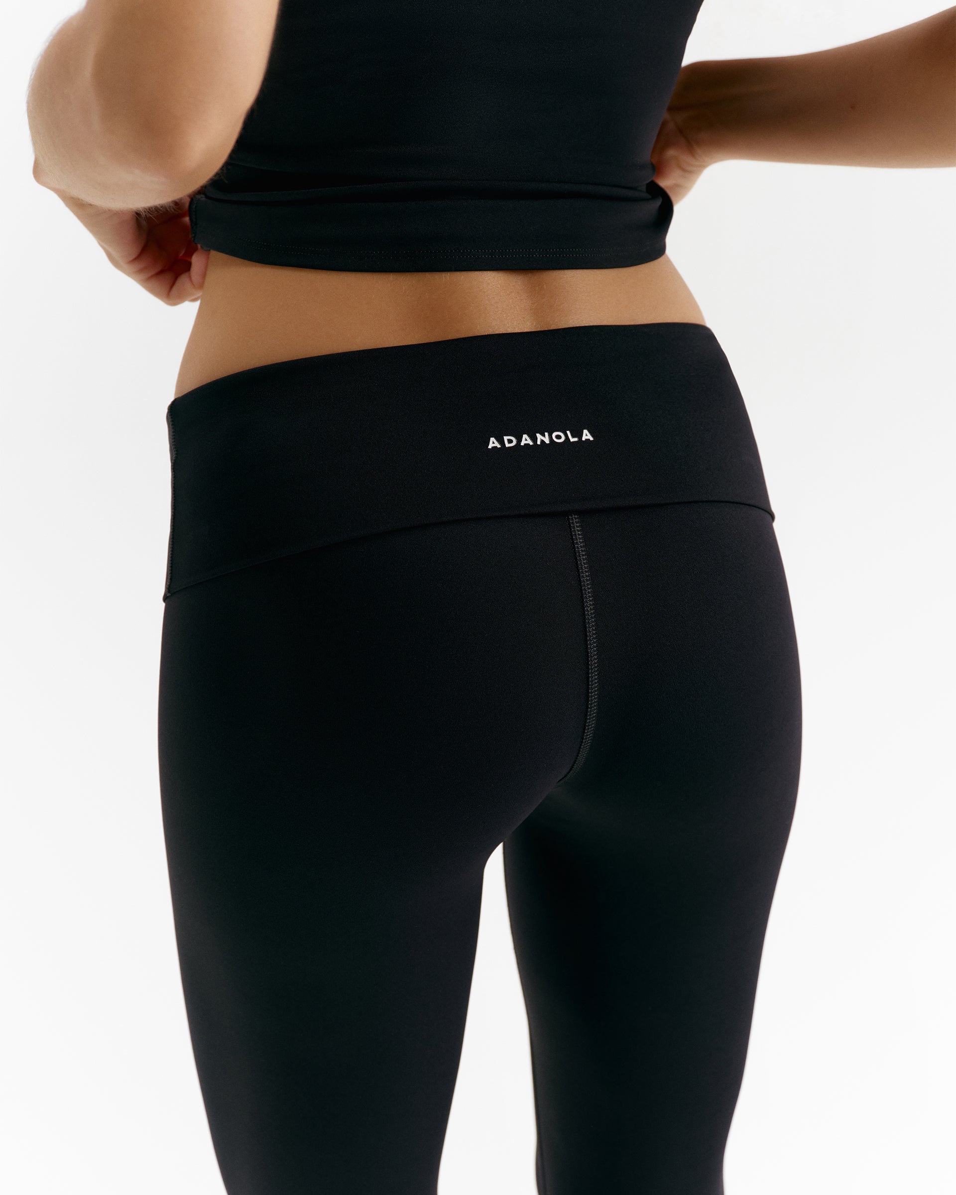 Low Rise Fold Over Yoga Leggings - Black