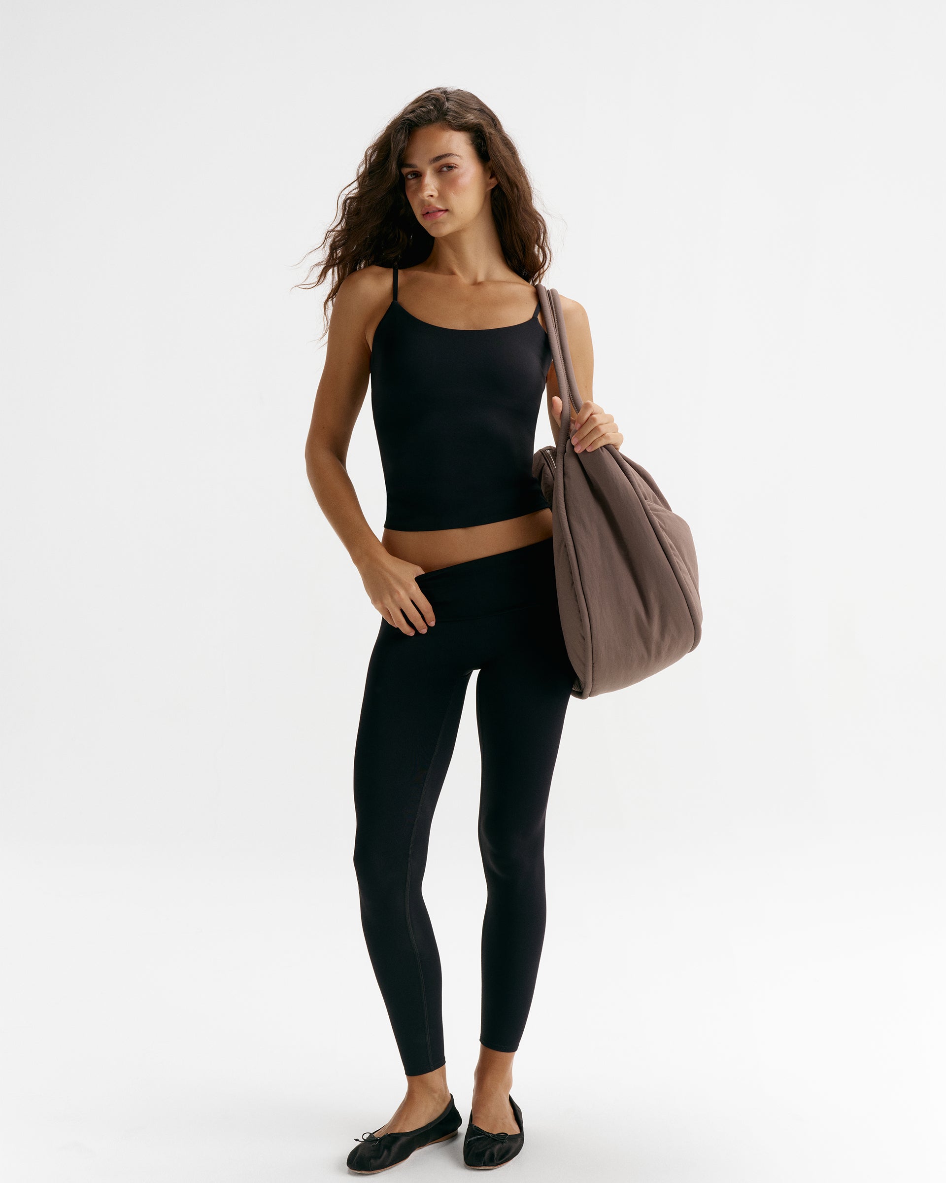 Low Rise Fold Over Yoga Leggings - Black