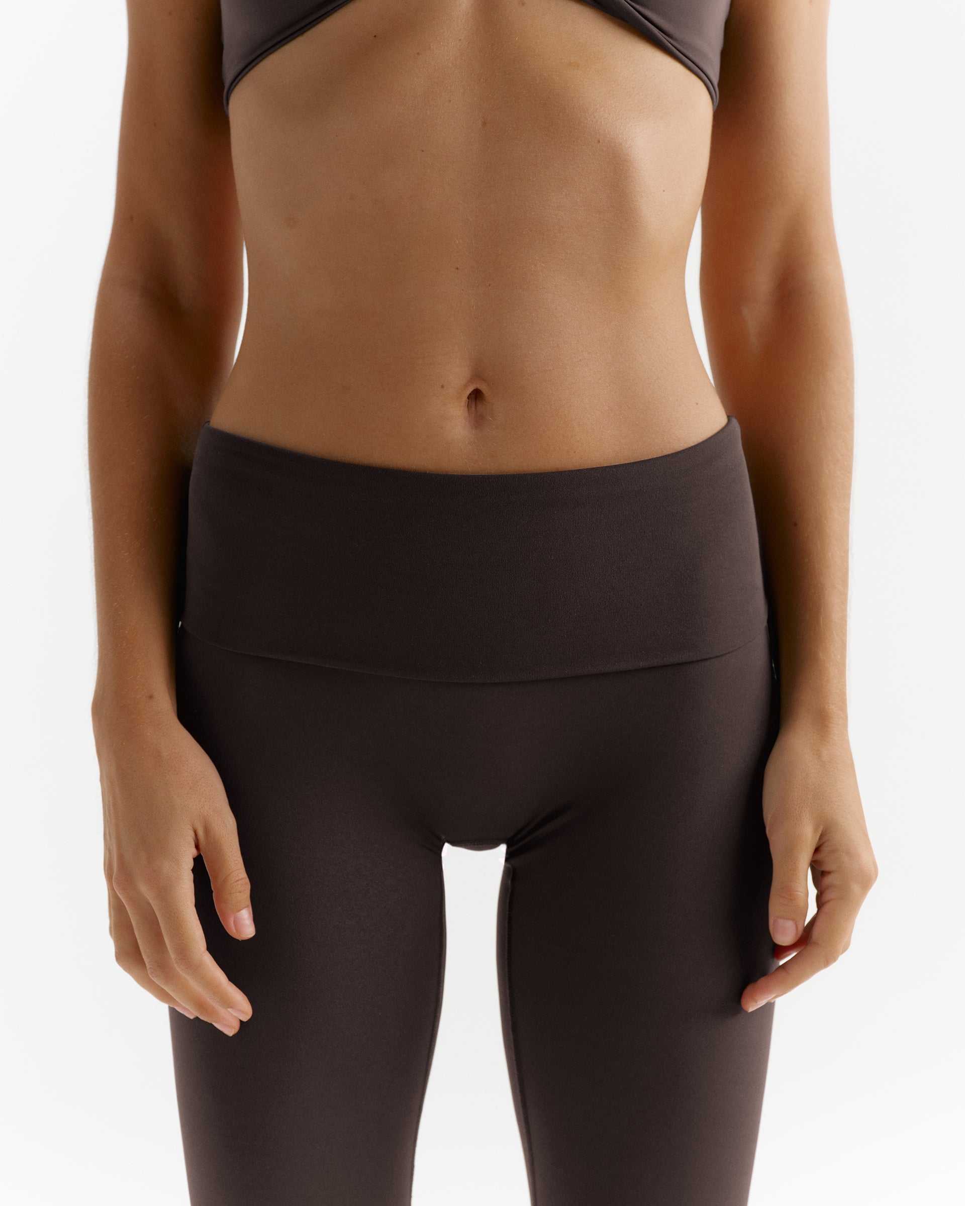 Low Rise Fold Over Yoga Leggings - Coffee Bean
