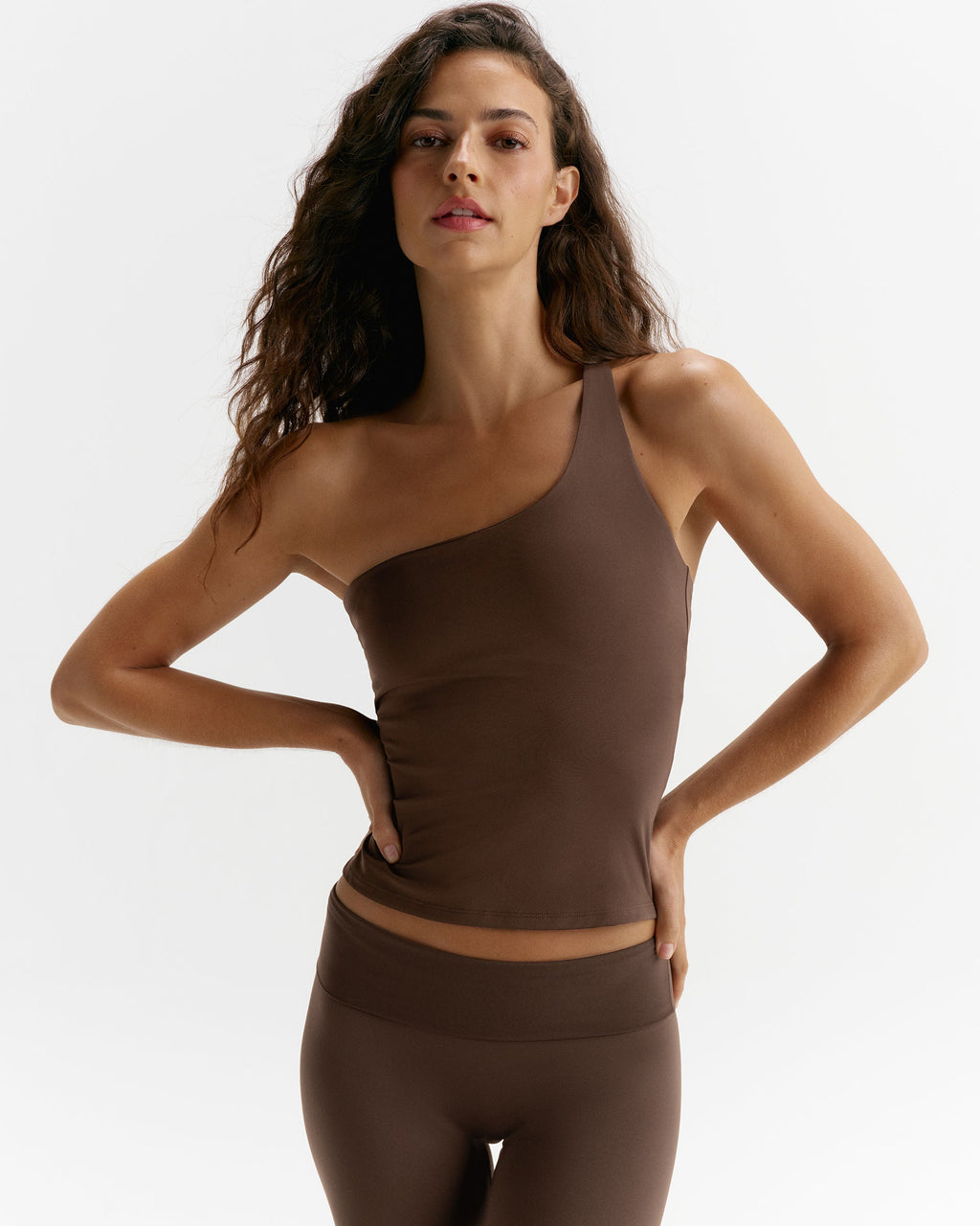 Ultimate Double Strap One Shoulder Tank - Chocolate Brown