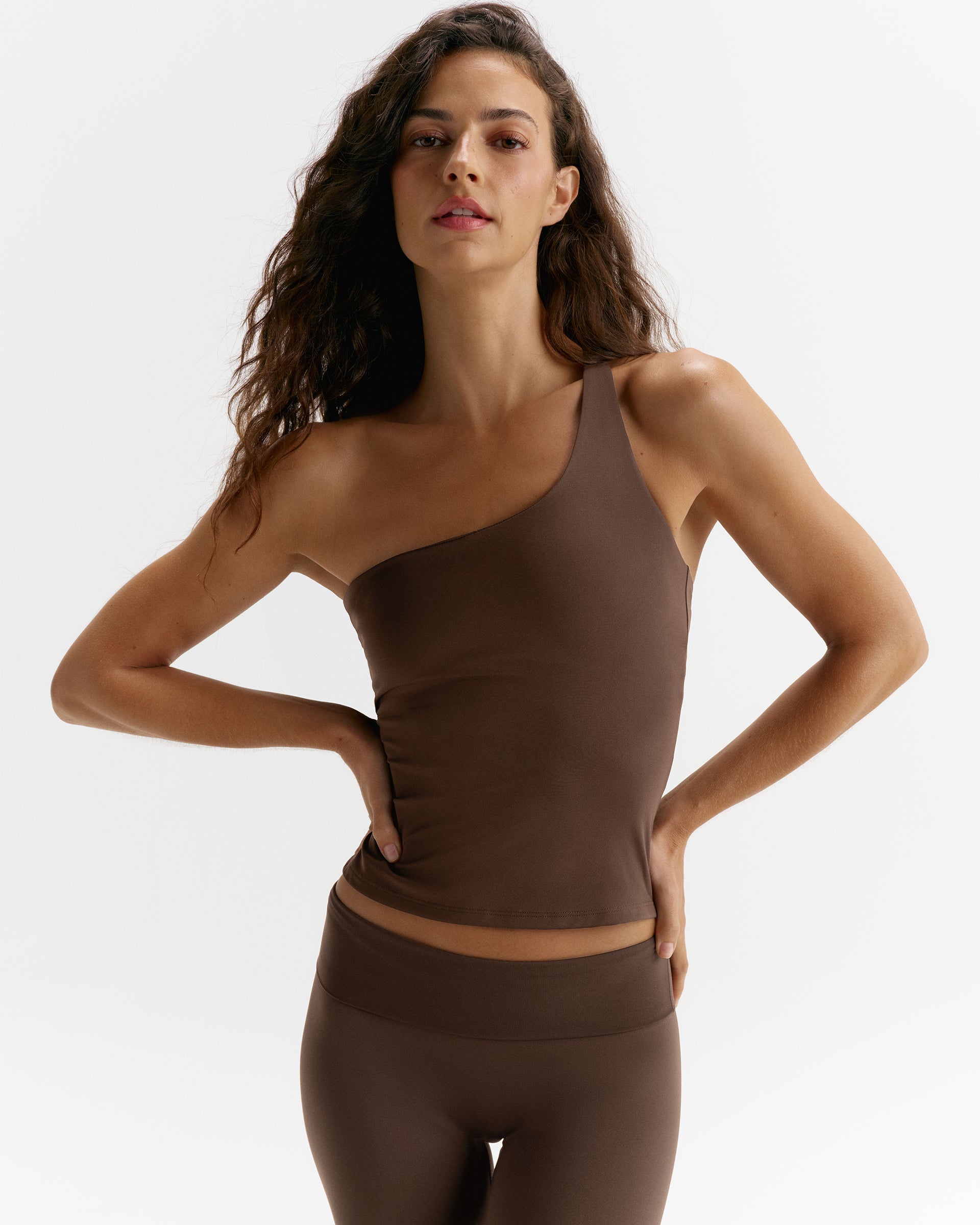 Ultimate Double Strap One Shoulder Tank - Chocolate Brown