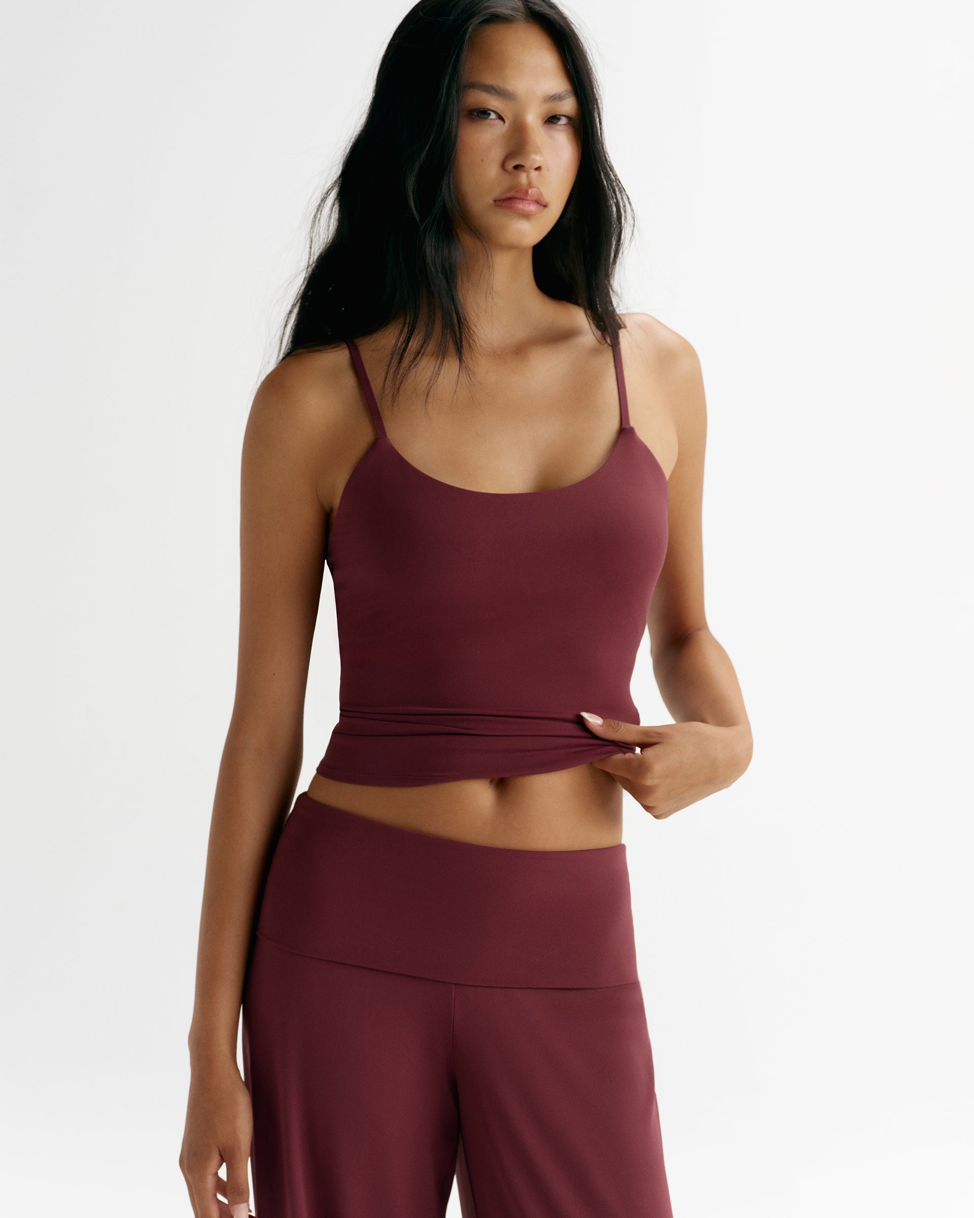 Skinny Strap Yoga Top - Damson Red