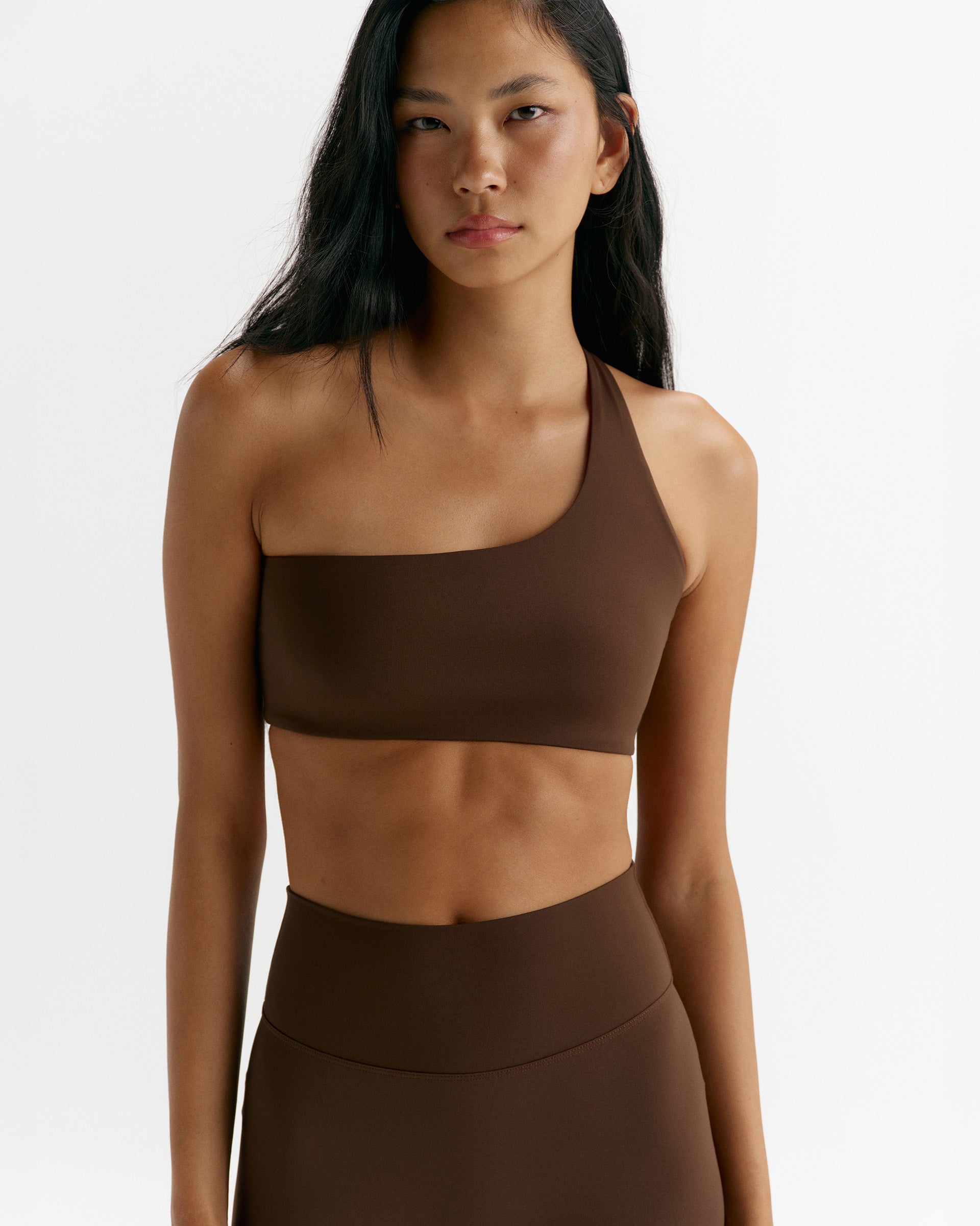 Ultimate Double Strap One Shoulder Bra - Chocolate Brown