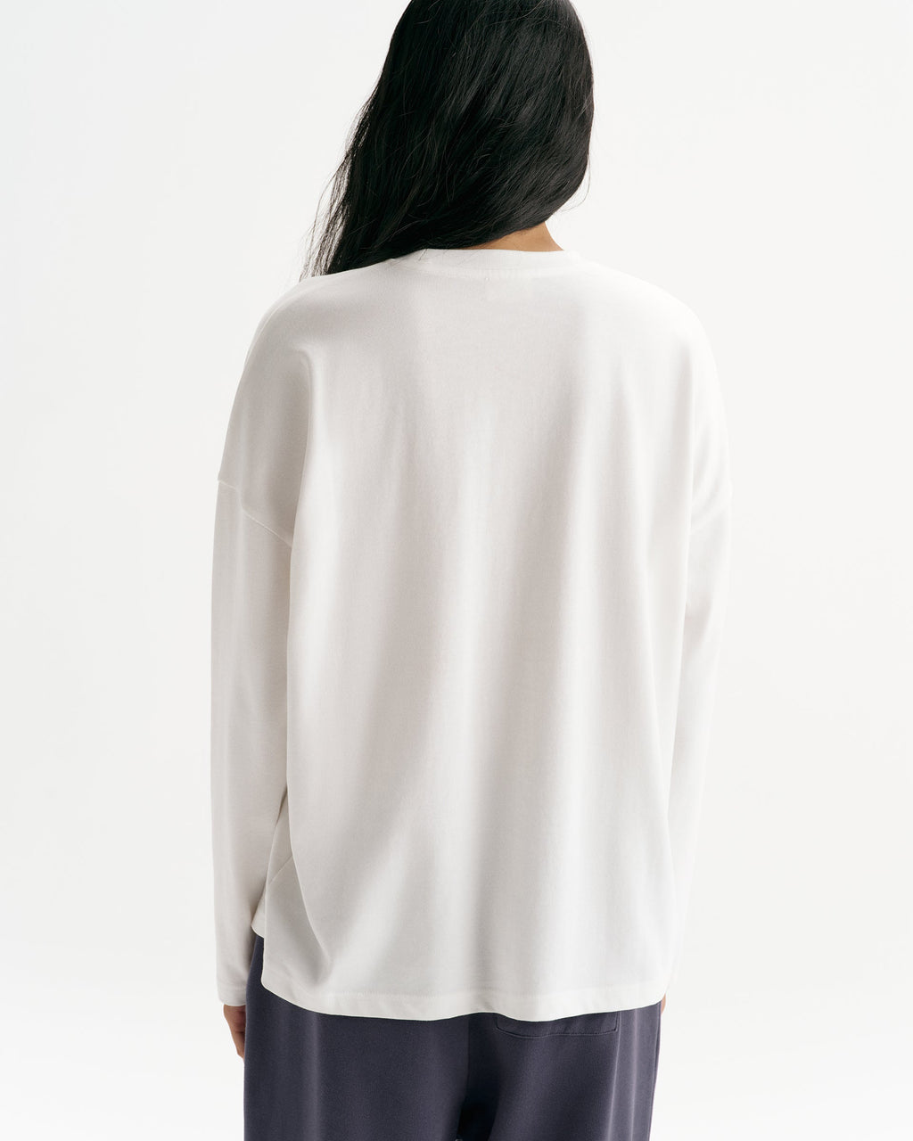 Adanola Sport Long Sleeve Pocket Detail Top - Marshmallow White/Navy Blue