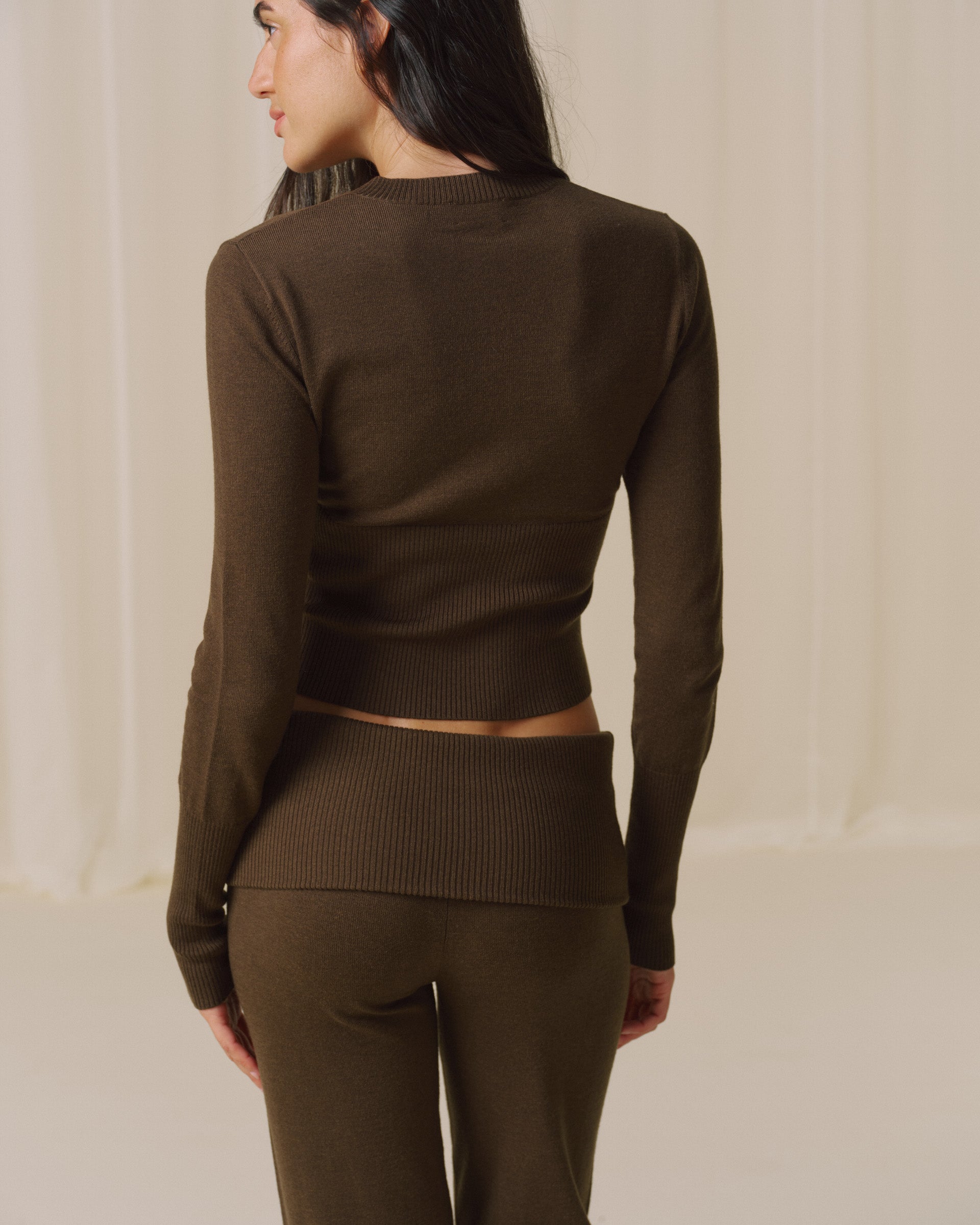 Knit Button Up Top - Dark Mocha Brown