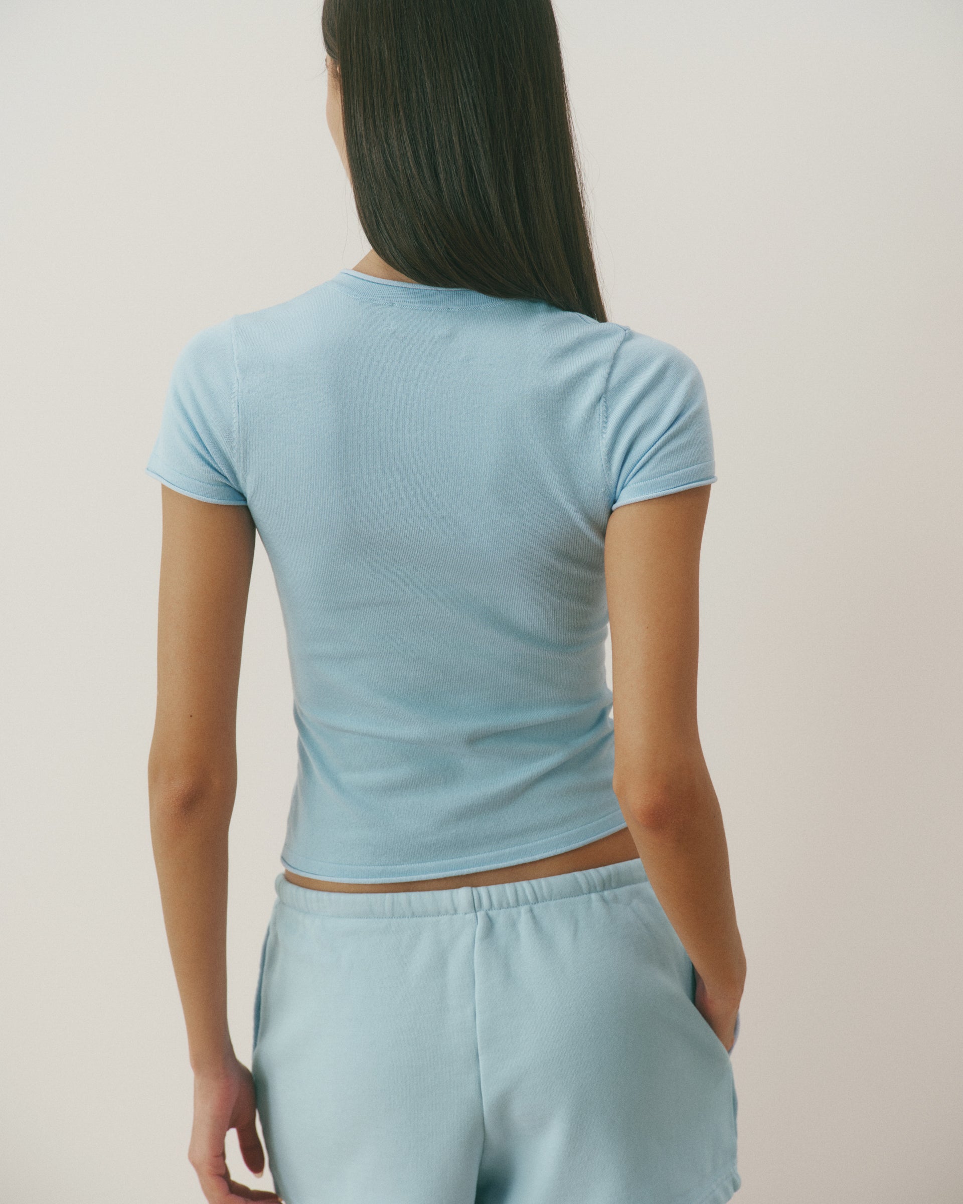 Varsity Knit Crew Neck T-shirt - Light Breeze Blue