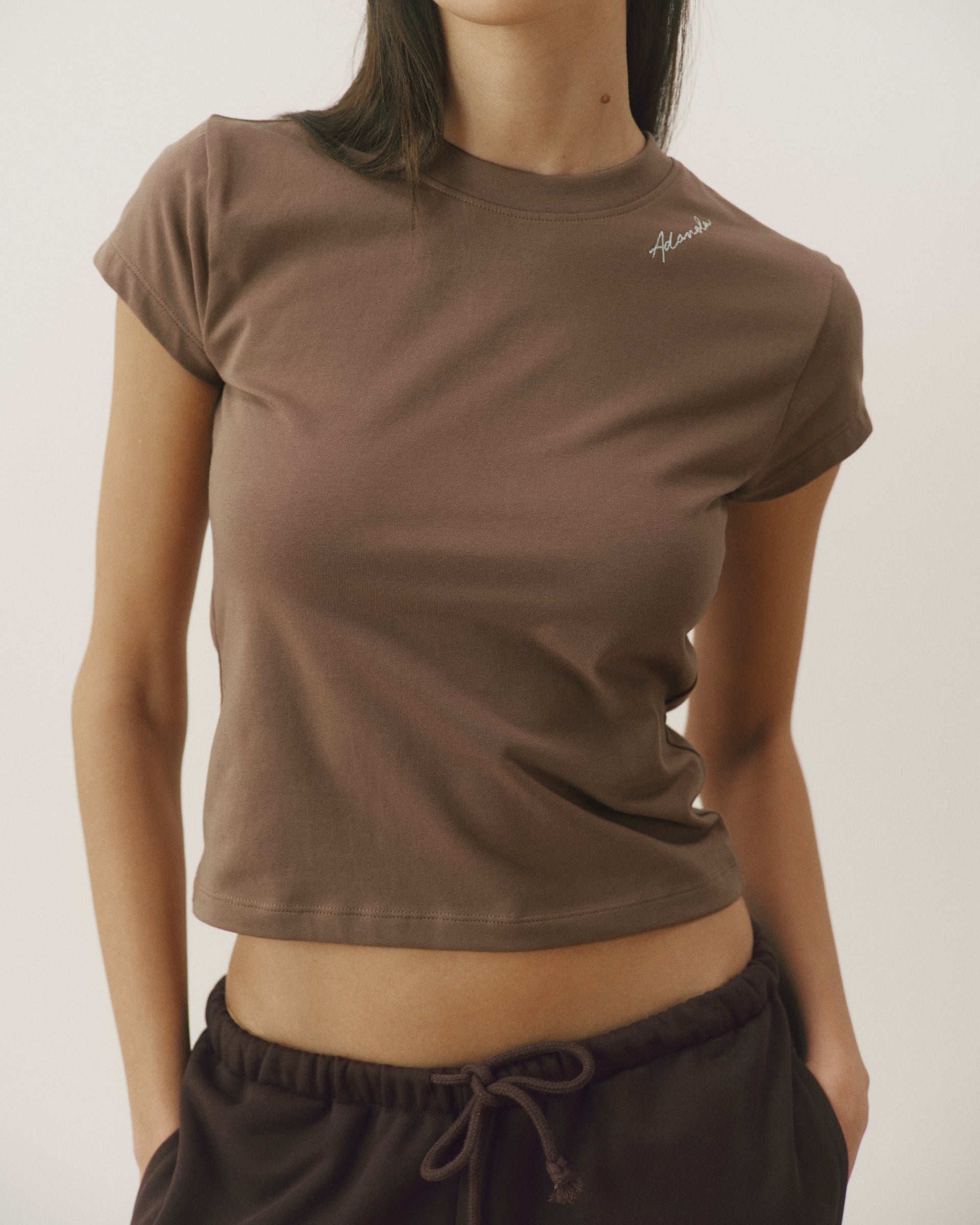 Signature Stitch Baby Tee - Dusty Brown