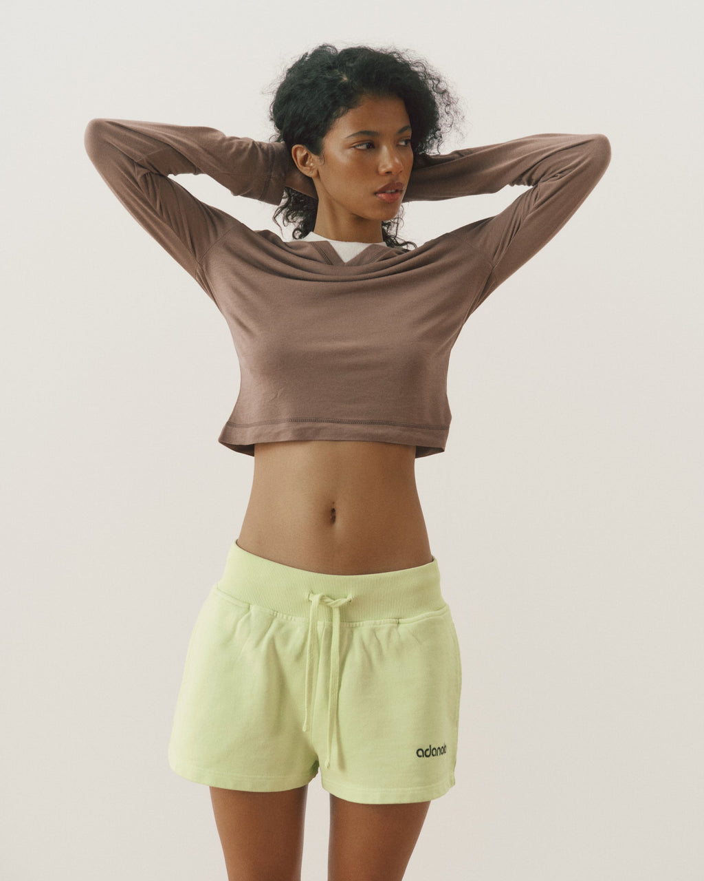 Studio Cropped Sweat Shorts - Washed Lime Green/Coffee Bean