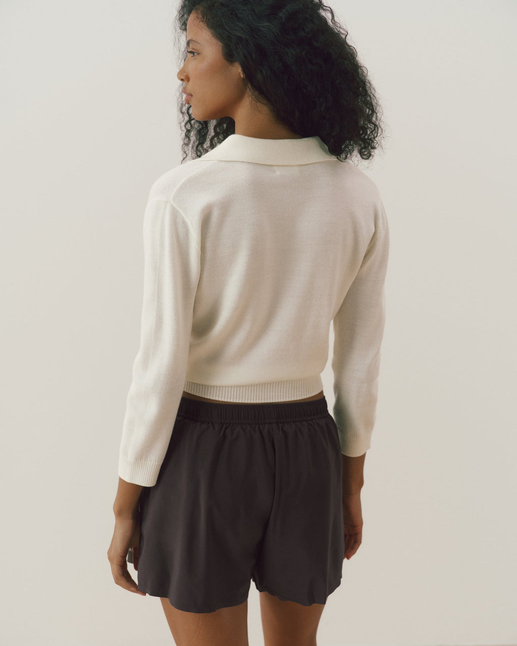 Fine Gauge Knit Collared Top - Marshmallow White