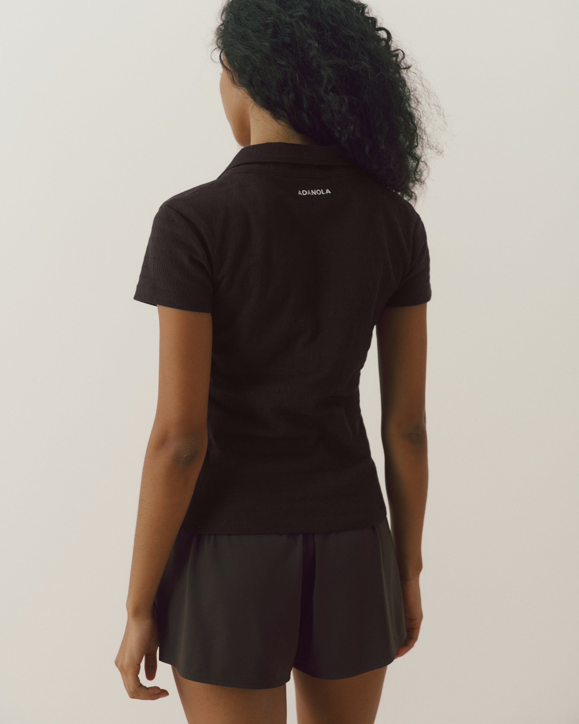 Collared Short Sleeve Top - Coffee Bean