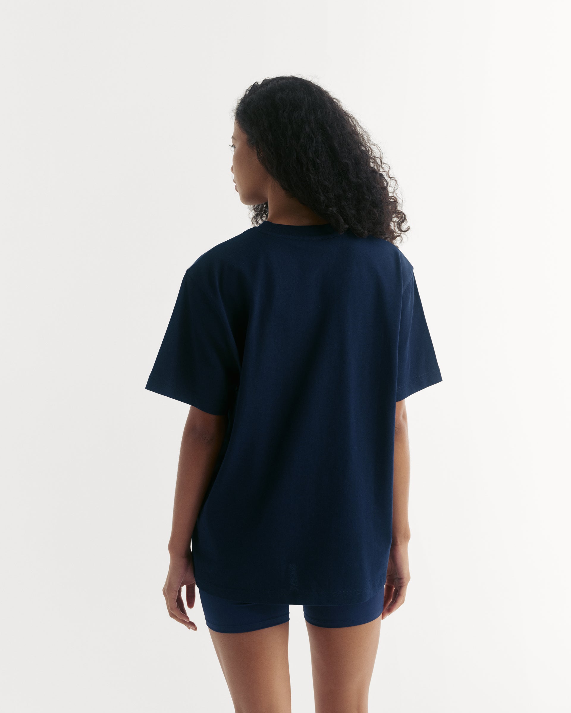 Varsity Short Sleeve Oversized T-shirt - Navy Blue/White