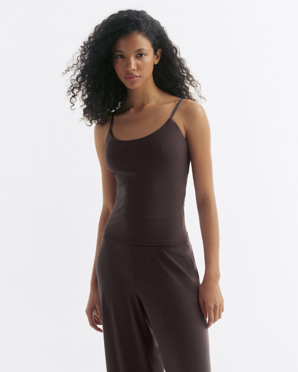 Skinny Strap Yoga Top - Coffee Bean