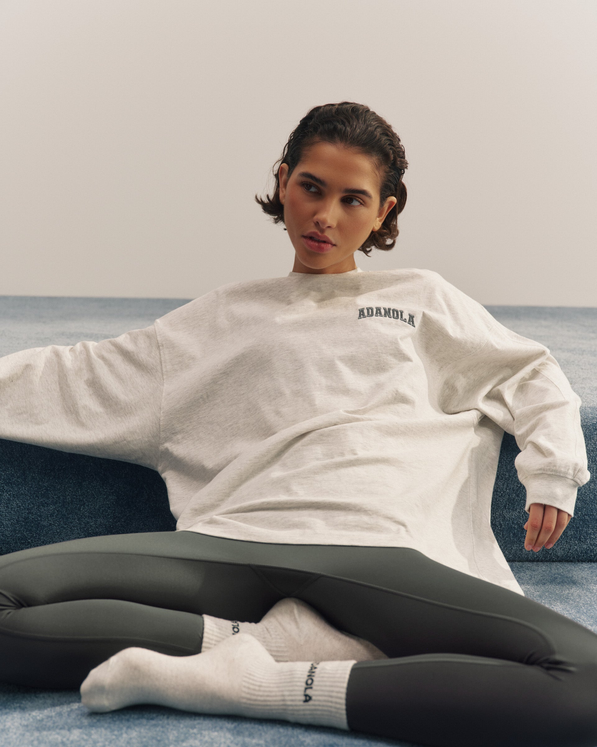 Varsity Long Sleeve Oversized T-shirt - Light Grey Melange/Graphite Grey