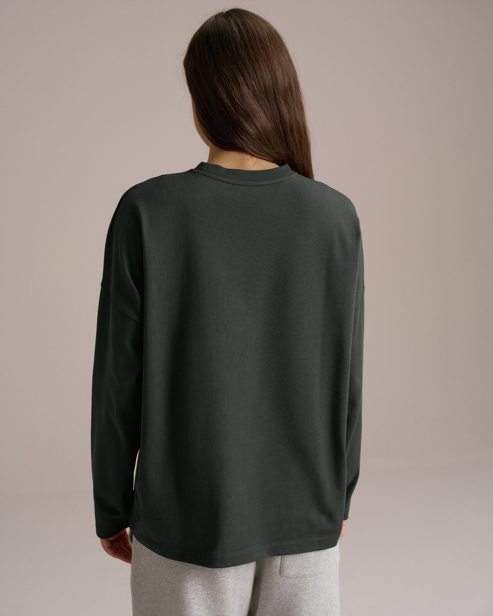 Varsity Long Sleeve Drop Shoulder T-shirt - Moss Green/Marshmallow White