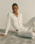 Modal Soft Lounge Long Sleeve Zip Up Top - Marshmallow White