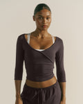 Modal Soft Lounge Long Sleeve Wrap Top - Coffee Bean